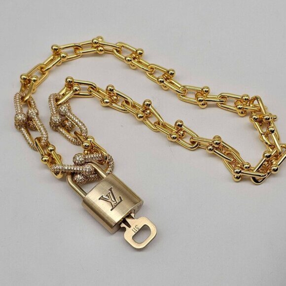 Auth Louis Vuitton Lock & Key w/Unbranded 925 Pure Silver Gold Plated Necklace - Picture 6 of 13